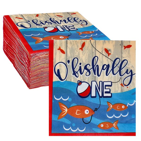 O'fishally One Paper Napkins for Kids 1st Birthday Party (6.5 In, 100 Pack)