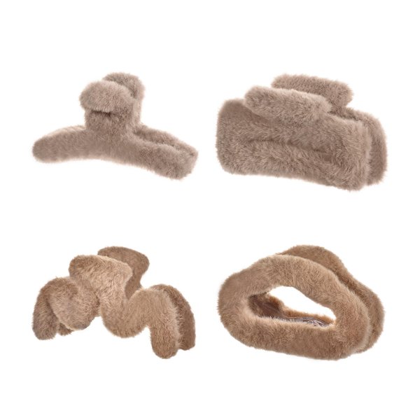 Yonchic 4-Piece Faux Fur Hair Clips, Different Shape Hair Claw for Thin/Medium Thick Hair Claws, Strong Hold Hair Clamps Non Slip Hair Catch Clip Accessories (Pink)