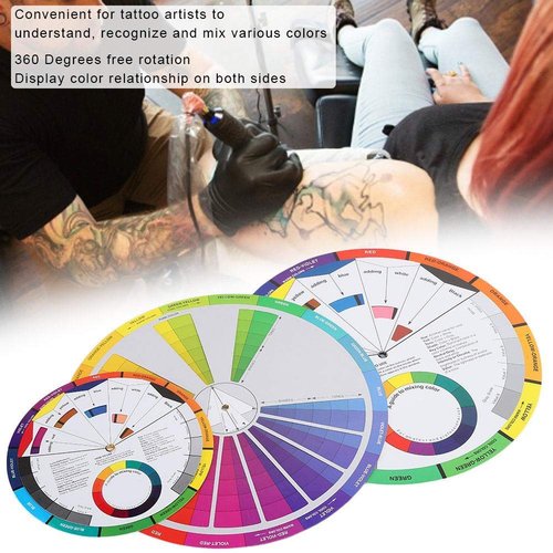 Color Wheel, Color Mixing Tutorial 3 Pieces Tattoo Color Wheel Color Mixing Board Circular Colors for Chromatic Guide Tattoo Accessories for Makeup Blending Board Chart Color Mixed Guide Mix Colours