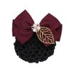 Women Rhinestone Pearl Hair Clip Bowknot Hair Snood Net Hair Clip Bun Cover Bow Barrette Hairnets Hair Accessories for Nurse Stewardess Red