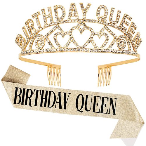 Birthday Crowns for Women, Didder Birthday Queen Rhinestone Tiara & Sash Kit,Birthday Tiaras and Crowns for Women Gold Crown for Girls Birthday Girl Crown 21 Glitter Birthday Sash for Women Gift Party