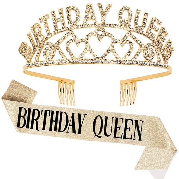 Birthday Crowns for Women, Didder Birthday Queen Rhinestone Tiara & Sash Kit,Birthday Tiaras and Crowns for Women Gold Crown for Girls Birthday Girl Crown 21 Glitter Birthday Sash for Women Gift Party