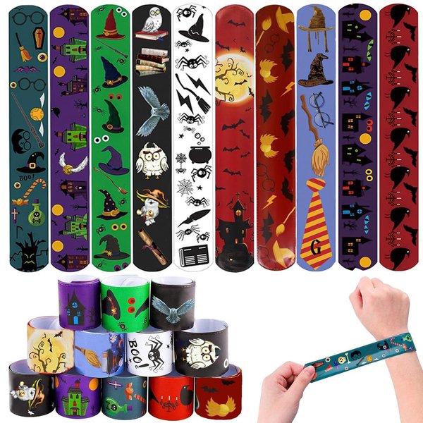 Allberll 50Pcs Wizard Slap Bracelets Harry Wristbands Party Gift Favors Magic Wizard Themed Party Decoration Supplies for kids Birthday Halloween Party Goody Bags Filler School Classroom Rewards