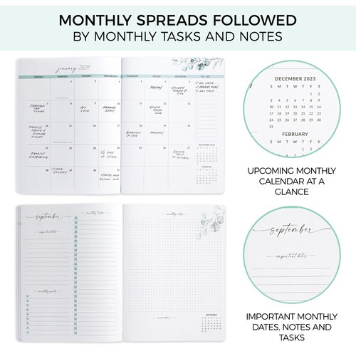 Simplified 2024-2025 Monthly Planner and Calendar Book - Beautiful Modern Greenery To Do List Notebook Easily Organizes Your Tasks to Boost Productivity - Runs From January 2024 Until December 2025