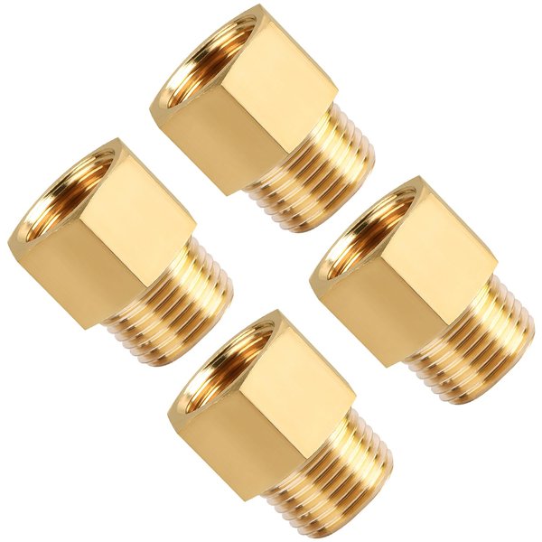 SUNGATOR Brass Pipe Fitting, 1/2" NPT Male Pipe x 1/2" NPT Female Pipe Brass Fitting Adapter, 1/2 Inch Male to 1/2 Inch Female Pipe Fitting Adapter, 1/2'' NPT Brass Pipe Extension Fittings, Pack of 4