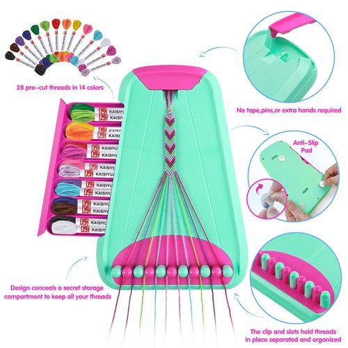 Arts and Crafts for Kids Ages 8-12,Friendship Bracelet Making Kit for Girl,Kids Jewelry Making Kit with 28 Pre-Cut Threads,Christmas Birthday Gifts for Ages 6 7 8 9 10 11 12 Year Old Green Rose