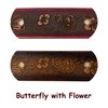 Made in USA - 2 GENUINE THICK LEATHER Floral Hair Barrettes with Sticks, Ponytail Holders, Butterfly, Choice of Colors Brown, Pink