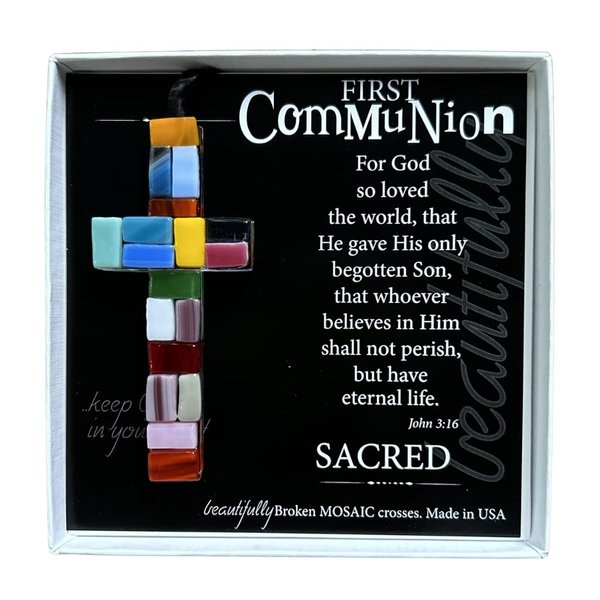 Unique First Communion Gift - Handmade in USA Glass Hanging Cross Ornament
