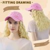 SUNBORRY Wig Hats with Long Wavy Hair Extensions for women, 20 Inch, Pink Baseball Cap with Hair, Adjustable Hat with Hair Attached, Trim hair length for Daily Party Use
