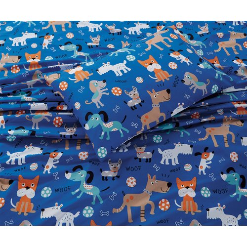 Sheet Set For Boys/Teens Blue Dog Multi-Color Dogs Brown Blue White Black Bones Balls New # Blue Dog (Twin)