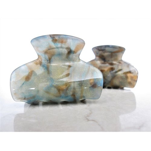 Generic Medium/small blue and gold glitter marbled hair claw clip (Primary color: Mostly gold), 1 Count (Pack of 1)