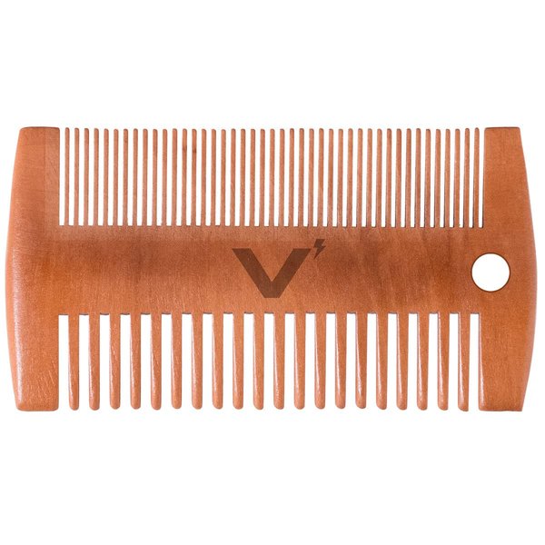 Volt Twin Beard and Mustache Comb for Men - All Natural Pearwood - Double-Sided Travel Size Pocket Comb for Detangling and Styling Beard - Men's Grooming Products