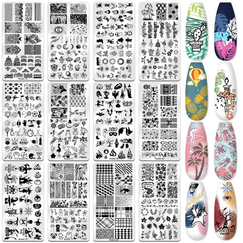 Biutee Nail Stamper Kit Nail Art Stamping Plate Set 8 Stamping Nail Polish Gel 12 Stamp Plate Jelly Silicone Stamper Flower Animal Lace Girl StarTemplate Tool Supplies for Holiday