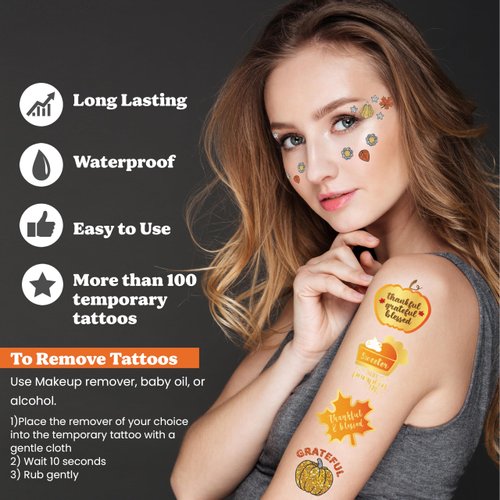 Thanksgiving Party Supplies Temporary Tattoos Glitter & Metallic. Face Tattoos for Kids & adults. Thanksgiving Goodie Party Favors. Fall Activities.Give Thanks, Blessed, Turkey, Pumpkins, Autumn Decor
