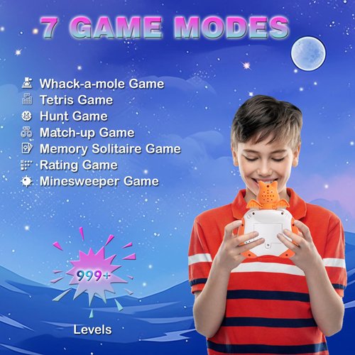 Hydrathy Quick Push Fidget Toys, Handheld Game for Kids 3-12 with 7 Game Mode, Fast Push LED Buttons Light Battle Game, Travel Games Xmas Birthday Gifts for Boys Girls Teens Adults (Dinosaur-Orange)