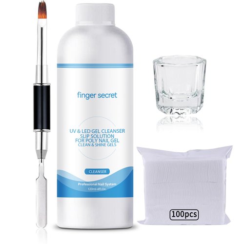 BEVINAS Slip Solution 4Fl.Oz Slip Solution Nail Extension Gel Liquid Slip Solution for Poly Gel Nails with Brush Spatula Glass Cup Nail Cleaning pads Easy DIY Poly Gel Nail