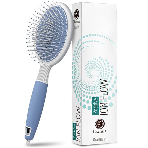Hair Brush for Thick Hair with Ionic Minerals - Paddle Brush for Men and Women, for Blow Drying, Straightening - Gentle Bristles, Easy Comfort Grip Flat by Osensia (Oval Brush)