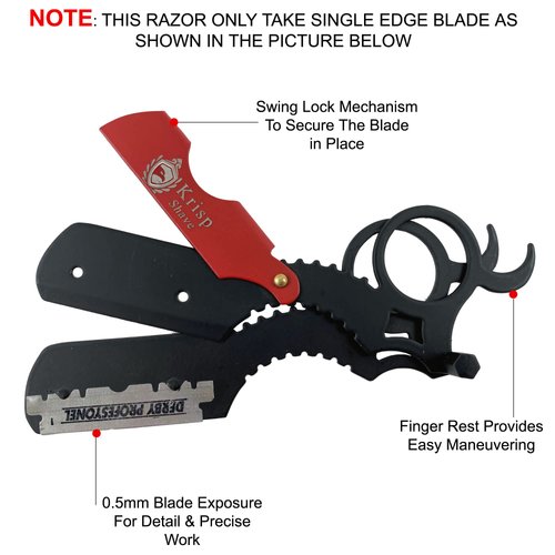 Professional Classic Straight Edge Barber Razor For Close Shaving - Salon Quality Men's Beard Cut Throat Finger Razor Shavette With 5 Shaving Blades By Krisp Beauty