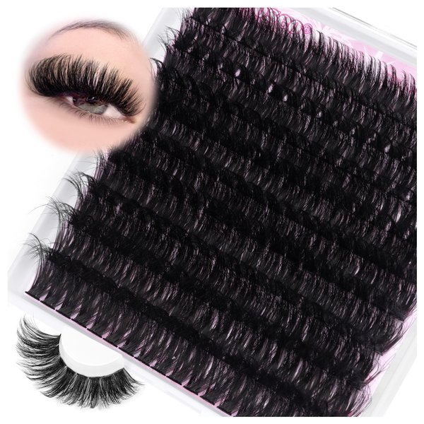 wiwoseo Fluffy Long Lash Clusters Eyelash Clusters Fluffy Cluster Eyelash Extensions 200D Thick Volume Lashes Clusters 16-24MM Super Long Individual Lashes Fluffy Mink Eyelashes Cluster Lashes