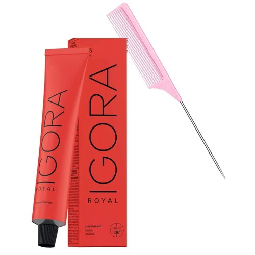 7-77 IGORA ROYAL by Schwarzkapf Professional PERMANENT Creme Hair Color Dye, 100% Coverage Cream Haircolor, Newest 2024-2025 Version (w/SIeekshop PINK Comb) (7-77 Medium Blonde Copper Extra)