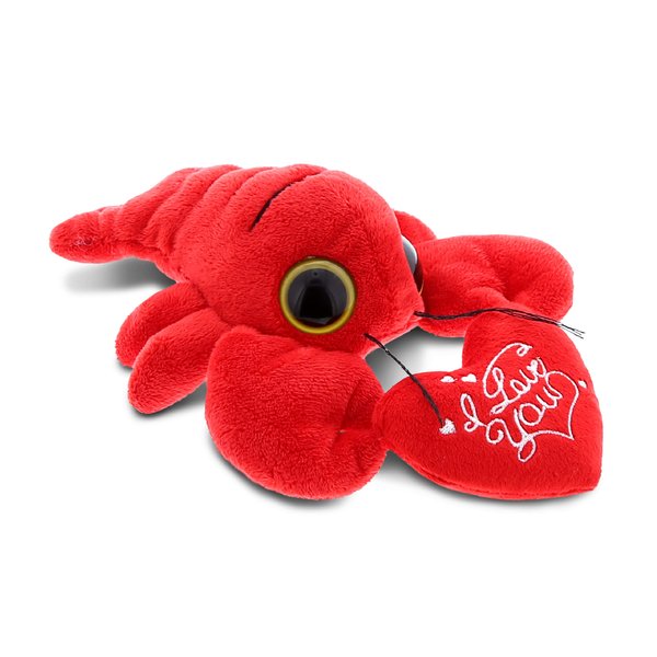 DolliBu I Love You Valentine Plush Big Eye Red Lobster - Cute Stuffed Animal with Red Heart and Name Personalization Gift for Valentines Day, Birthday, Anniversary, Romantic Date - 6 Inches