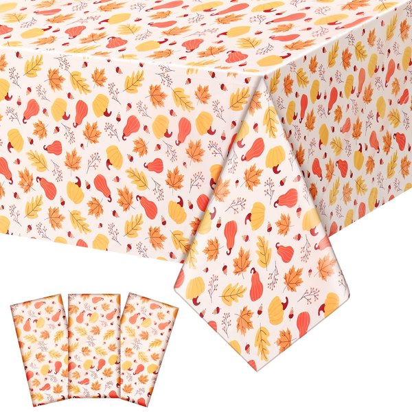 Newwiee 3 Pack Christmas Tablecloths 108 x 54 Inch Xmas Disposable Plastic Table Cover Holiday Rectangle Waterproof Tablecloth for Christmas Thanksgiving Party Table Decor(Warm Style)