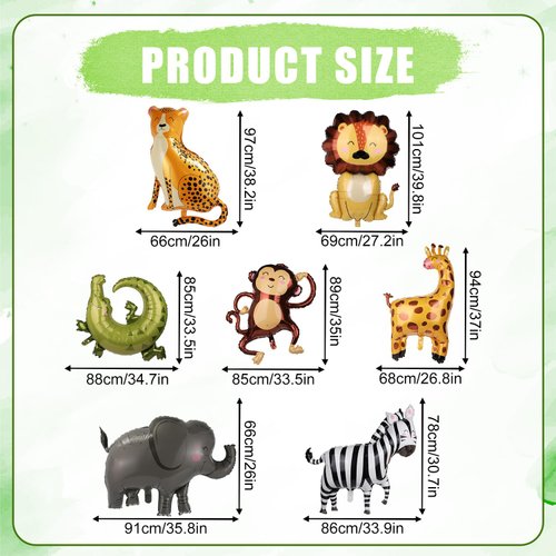 8pcs Jungle Animal Balloons, Safari Animal Balloon Safari Animal Monkey Elephant Zebra Leopard Crocodile Giraffe Lion Balloons Birthday Number Balloons Zoo Party Decoration Supplies (Number 1)