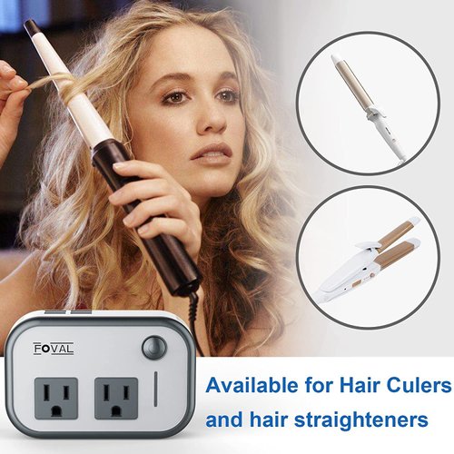 FOVAL Gray Power Converter, 230W Step Down Voltage Converter, International Travel Adapter for Hair Straightener/Curling Iron, Including US/AU/EU/UK/India Universal Plug Adapter