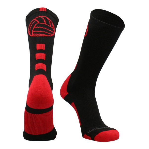 MadSportsStuff Volleyball Logo Crew Socks (Black/Scarlet, Small)