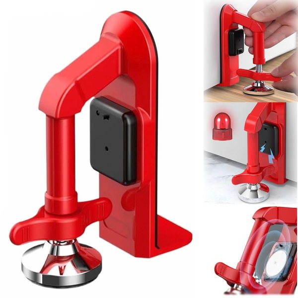 Portable Alarm Door Stopper, Portable Lock for Travel Anti Theft Blocker Stoppers Security Jammer Stopper No Drill Safety Door Stopper Security for Women, Children (Red)
