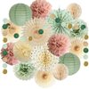 Sage Green and Pink Party Decorations Sage Green Party Decor Sage Pink Cream Paper Pom Poms Paper Fans Cicle Dots Garland for Women Girls Birthday Baby Shower Bridal Shower Wedding Party Decor