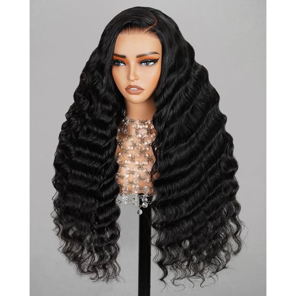 Arabella 5x6 Ready to Go Glueless Wigs Human Hair 210% Density Lace Front Wigs Human Hair Loose Deep Wave Wigs Glueless Wig Pre Cut Lace Real Pre Plucked Bleached Wig (24inch, 5X6 Loose Curly Wig)