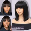 12 Inch Straight Bob Wig with Bangs Human Hair Ready to Go Glueless Wigs 2.5x1 Closure HD Lace Layered Cut Wig Bob Short Wigs with Bangs Minimalism for Women 180% Density