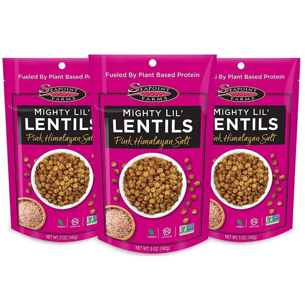 Seapoint Farms Mighty Lil’ Lentils, Pink Himalayan Salt, Plant Based Protein, Vegan, Gluten-Free, Non-GMO, and Kosher Crunchy Snack for Healthy Snacking, 5 oz (Pack of 3)