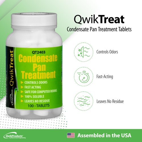 QwikTreat Condensate Pan Treatment Tablets, AC Drip Pan Tablets Air Conditioner Drain Line Cleaner, Control Odors, Overflow and Water Damage, 100 Tablets