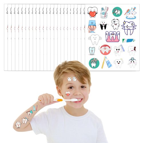ATSMOICY 380+ Pieces Tooth Temporary Tattoos Stickers - Dental Hospital Dental Health Party Brush One's Teeth Themed Baby Shower Birthday Party Favors Decorations Kids Tattoo Gifts Stickers
