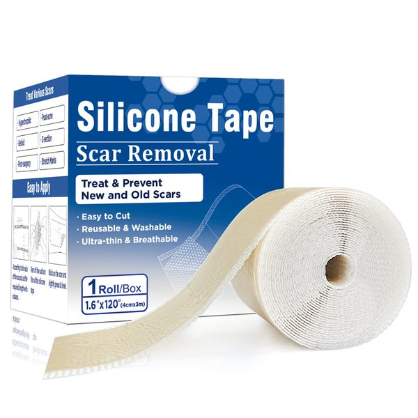 Carbou Medical Silicone Scar Sheets (1.6"x 120"Roll),Soft Silicone Scar Tape,Easy-Tear Silicone Tape for Scars Treatment,Professional Painless Scar Removal Sheets for Surgery, C-Section, Acne, Keloid