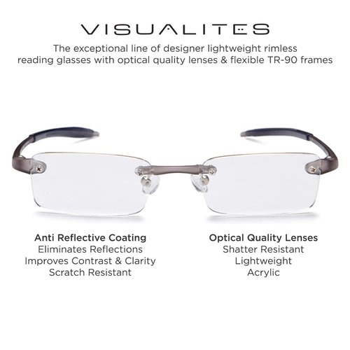 Visualites 1 Smoke 1.50 Power Lightweight Rimless Reading Glasses For Men and Women