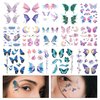 14 Sheets Glitter Butterfly Temporary Tattoos, Waterproof Fairy Wings Temporary Tattoo Body Art Fake Tattoos for Women Girls Festival Music Party Favors Cosplay Eye Face Makeup