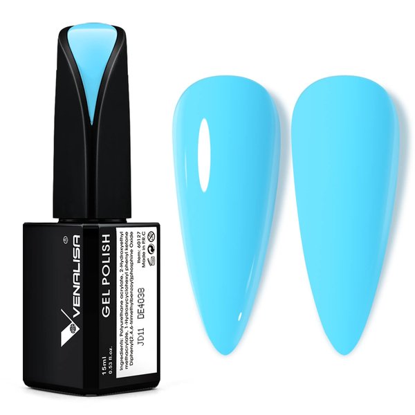 VENALISA 15ml Gel Nail Polish, Light Blue Color Soak Off UV LED Nail Gel Polish Nail Art Starter Manicure Salon DIY at Home, 0.53 OZ
