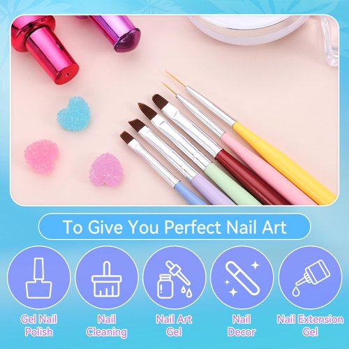 6Pcs Nail Art Brushes Set Gel Nail Brush, Cleaning Polish Mistakes on the Cuticles, Acetone Resistant Nail Brush, Fingernail Cleaning Brushes for Nail Art and Designs(Multicolor-2)
