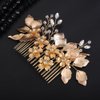 Teyglen Gold Flower Wedding Hair Comb Leaf Bridal Headpiece Bride Leaf Hair Comb Rhinestone Hair Accessories for Women Girls