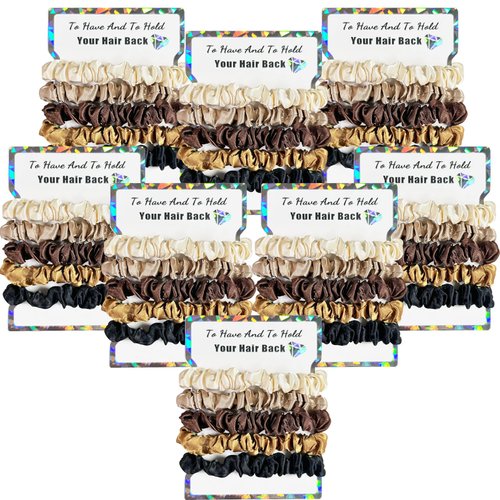 Banugo 40Pcs Bridesmaid Satin Scrunchies, Cute Bachelorette Party Favors, Bridal Party Hair Ties, Small Hair Scrunchies, Perfect as Bridesmaid Proposal Gifts (Set of 8-Neutral)