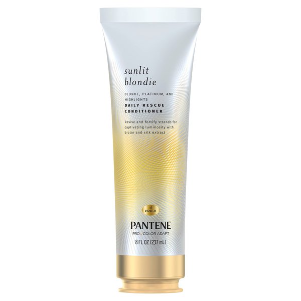 Pantene Sunlit Blondie Daily Rescue Conditioner Toner For Blonde Hair, Treatment for Color Treated Hair, with Biotin and Silk Extract, 8 Fl Oz