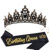 Atoden Birthday Crown and Birthday Queen Sash Black Tiara Birthday Girl Women Crystal Crown Princess Birthday Party Decorations Rhinestone Headband Birthday Accessories for Party