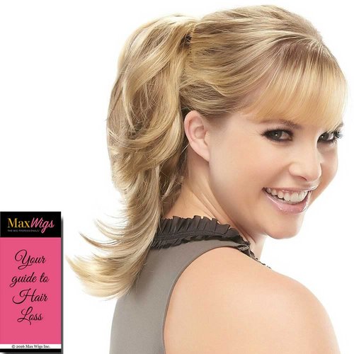 EasiHair Breathless Ponytail Color 27 Fire N' Ice Hairpieces 8" - 10.5" Length Reversible Claw Clip Attachment Synthetic Straight Hair Layered Pony Clip On Bundle MaxWigs Hairloss Booklet
