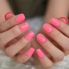 iMABC Glossy Watermelon Pink Press on Nails Full Cover Fake Nails Short Stick Glue on Finger False Nails for Women Girls Wear 24pcs