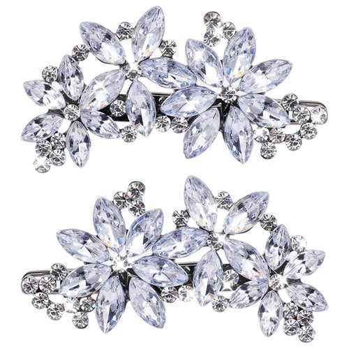 2 PCS Rhinestone Hair Clips, Silver Bride Wedding Hair Accessories, Rhinestones Bridal Hair Clips, Crystal Flower Hair Clips Wedding Headpiece Hair Clips for Brides Flower Girls Jewelry Barrette