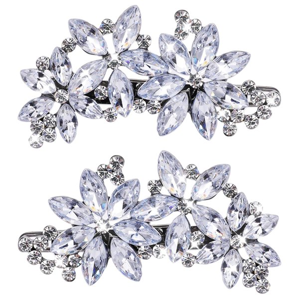 2 PCS Rhinestone Hair Clips, Silver Bride Wedding Hair Accessories, Rhinestones Bridal Hair Clips, Crystal Flower Hair Clips Wedding Headpiece Hair Clips for Brides Flower Girls Jewelry Barrette