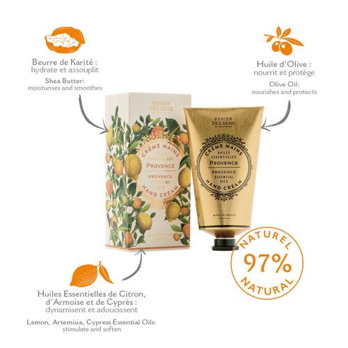 Panier des Sens - Hand Cream for Dry Cracked Hands and Skin – Provence Hand Lotion, Moisturizer, Mask - With Shea Butter and Olive Oil - Hand Care Made in France 97% Natural Ingredients - 2.5floz